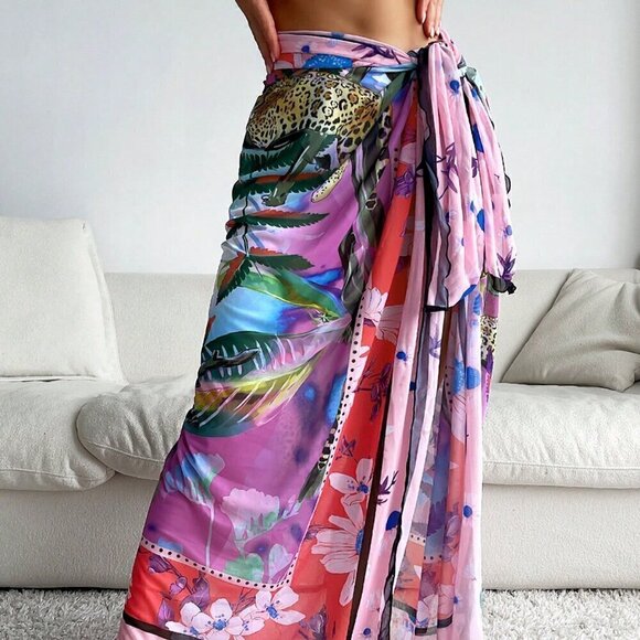 Other - Multicolor Women's Tropical Print Knot Side Cover Up Skirt